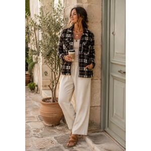 NWT Avec Les Filles Plaid Full Zip Shacket Jacket Women‎ M UTILITY FLANNEL CABIN